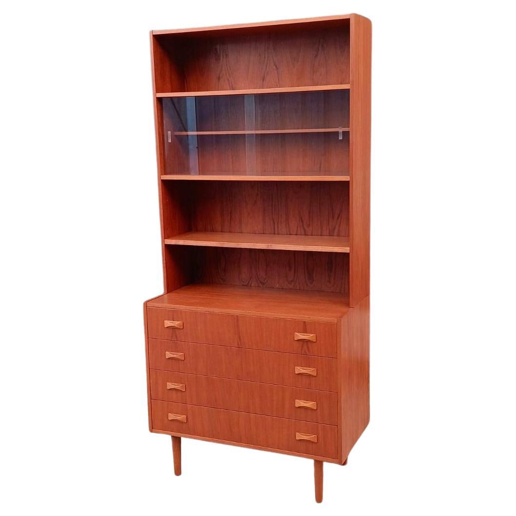 Newly Refinished - Mid-Century Danish Modern Teak Bookshelf Dresser For Sale