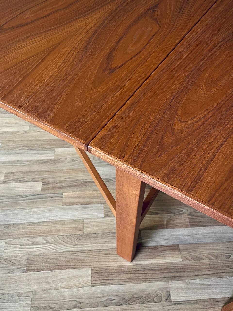 Newly Refinished - Mid-Century Danish Modern Teak Drop-Leaf Dining Table 3
