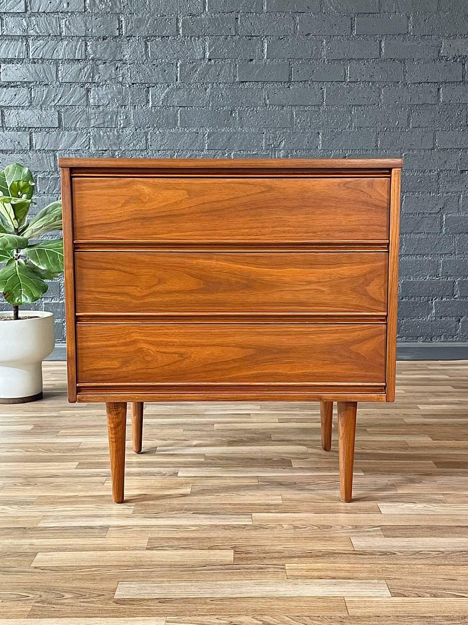 Walnut Newly Refinished - Mid-Century Modern 3-Drawer Dresser by Dixie