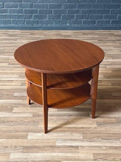 Newly Refinished -Mid-Century Modern 3-Tier Sculpted Walnut End Table by Mersman