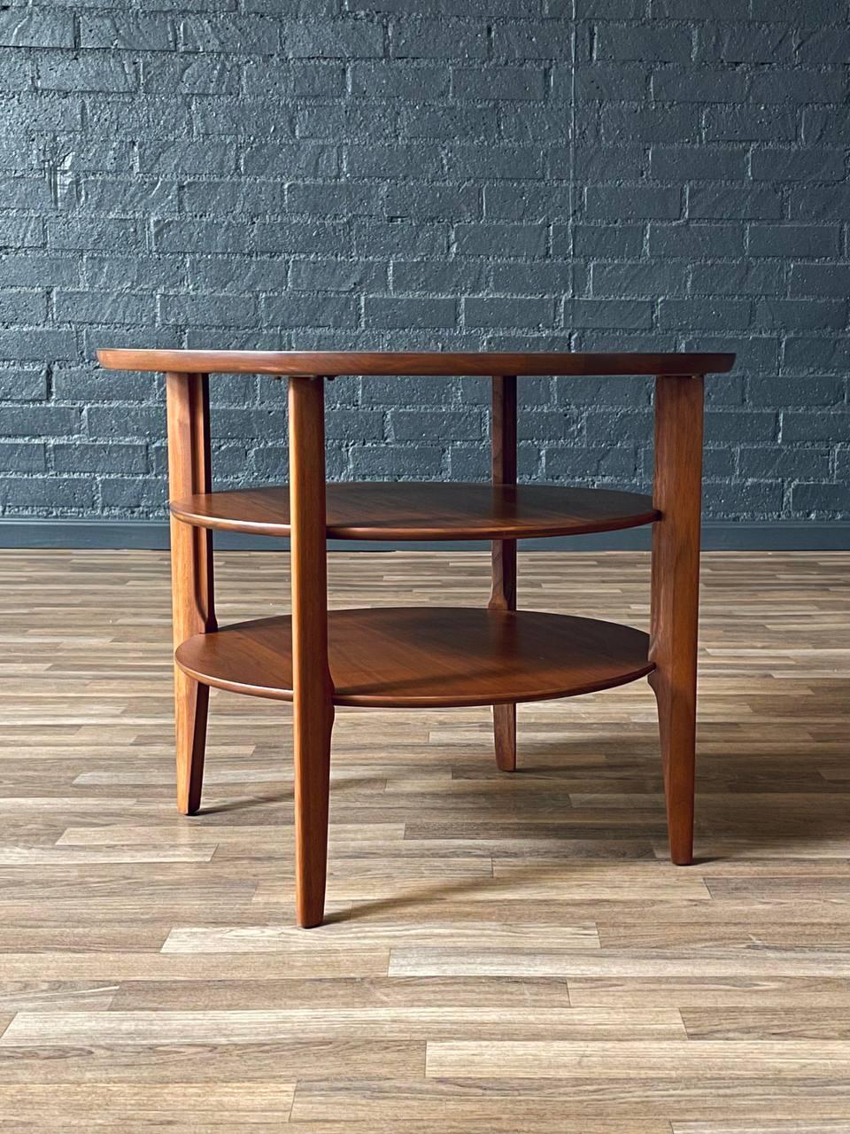 American Newly Refinished -Mid-Century Modern 3-Tier Sculpted Walnut End Table by Mersman For Sale