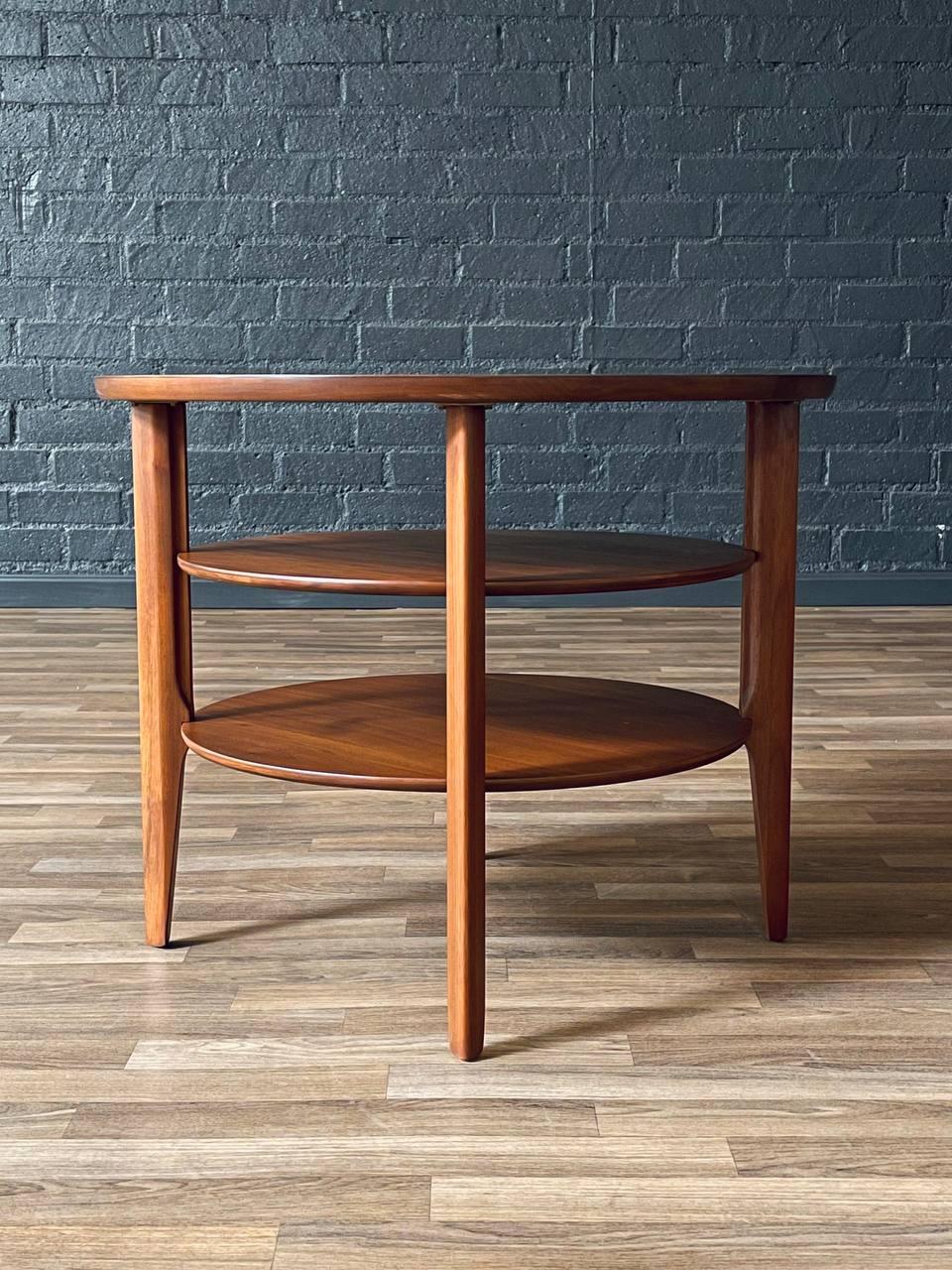 Newly Refinished -Mid-Century Modern 3-Tier Sculpted Walnut End Table by Mersman In Excellent Condition For Sale In Los Angeles, CA
