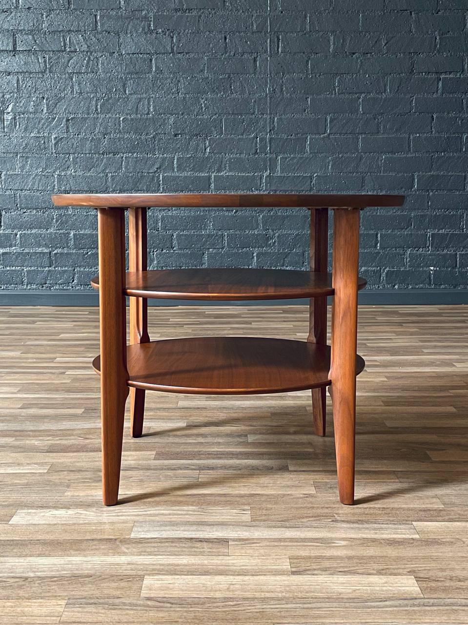 Mid-20th Century Newly Refinished -Mid-Century Modern 3-Tier Sculpted Walnut End Table by Mersman For Sale