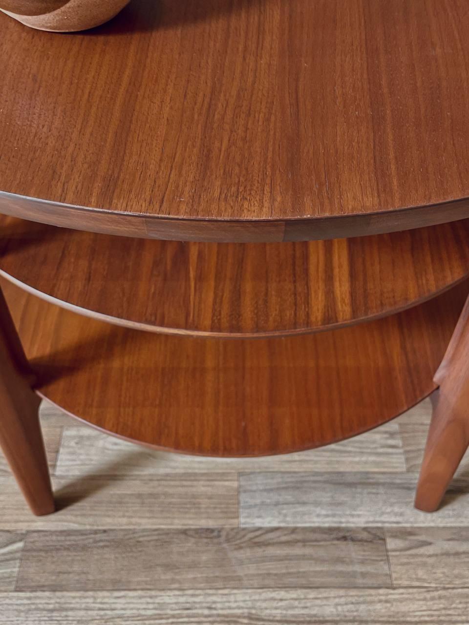Newly Refinished -Mid-Century Modern 3-Tier Sculpted Walnut End Table by Mersman For Sale 3