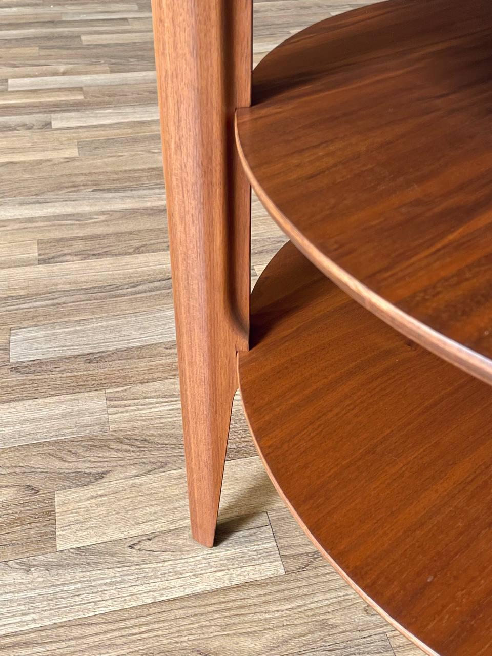 Newly Refinished -Mid-Century Modern 3-Tier Sculpted Walnut End Table by Mersman For Sale 4