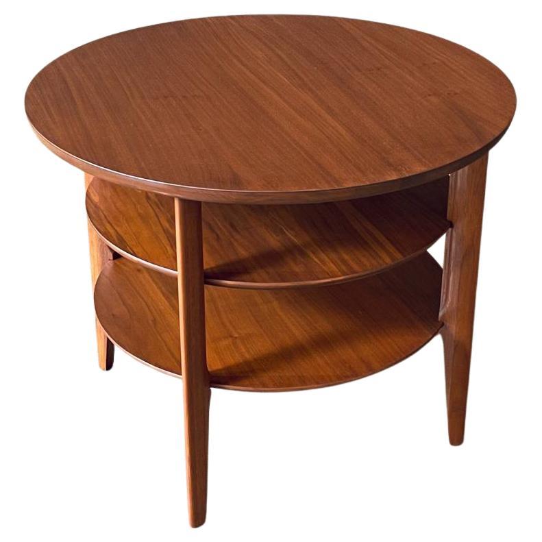Newly Refinished -Mid-Century Modern 3-Tier Sculpted Walnut End Table by Mersman For Sale