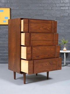 Newly Refinished - Mid-Century Modern 4-Drawer Sculpted Highboy Dresser
