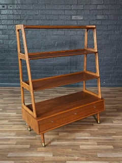 Newly Refinished - Mid-Century Modern 4-Tier Sculpted Walnut Bookshelf