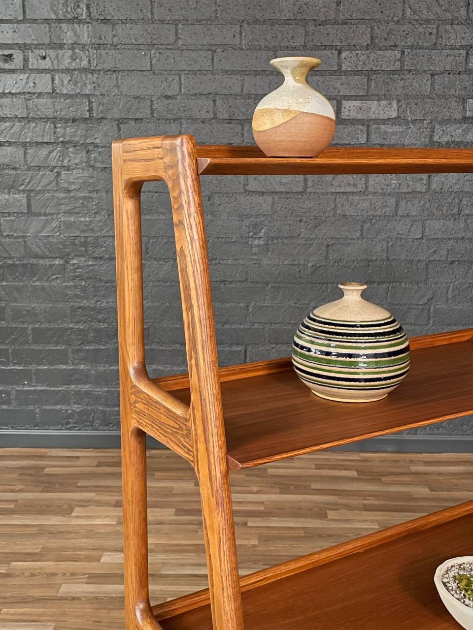 Mid-20th Century Newly Refinished - Mid-Century Modern 4-Tier Sculpted Walnut Bookshelf For Sale