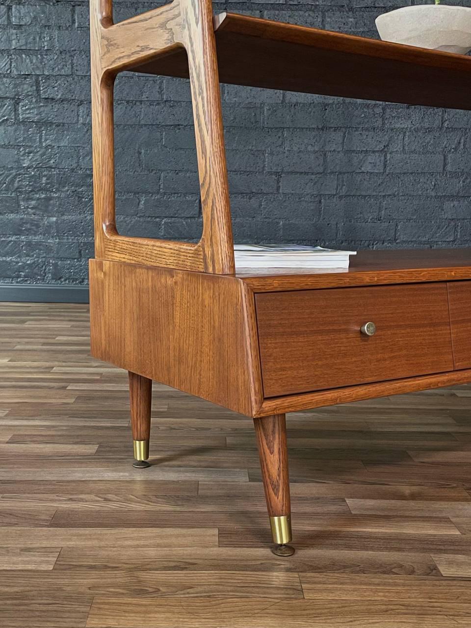 Newly Refinished - Mid-Century Modern 4-Tier Sculpted Walnut Bookshelf For Sale 2