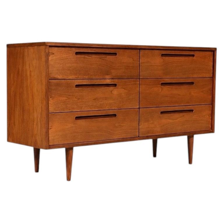 Newly Refinished - Mid Century Modern 6-Drawer Walnut Dresser
