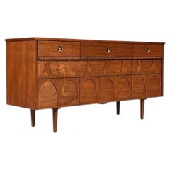 Newly Refinished - Mid Century Modern 9-Drawer Sculpted Walnut Dresser
