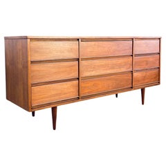 Newly Refinished - Mid-Century Modern 9-Drawer Walnut Dresser by Dixie Furniture