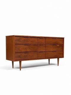 Newly Refinished - Mid-Century Modern 9-Drawer Walnut Dresser