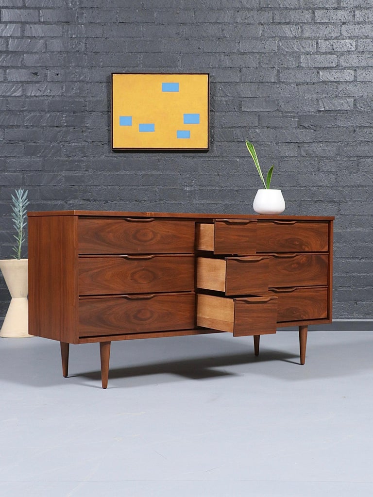 Newly Refinished - Mid-Century Modern 9-Drawer Walnut Dresser at 1stDibs Newly Refinished - Mid-Century Modern 9-Drawer Walnut Dresser at 1stDibs