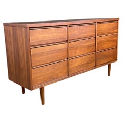 Vintage Newly Refinished - Mid-Century Modern 9-Drawer Walnut Dresser