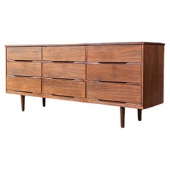 Vintage Newly Refinished - Mid-Century Modern 9-Drawer Walnut Dresser