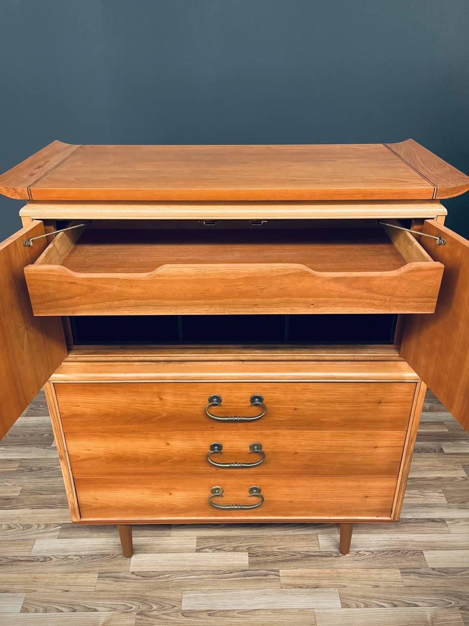 Newly Refinished - Mid-Century Modern “Amerasia” Style Highboy Dresser In Excellent Condition For Sale In Los Angeles, CA
