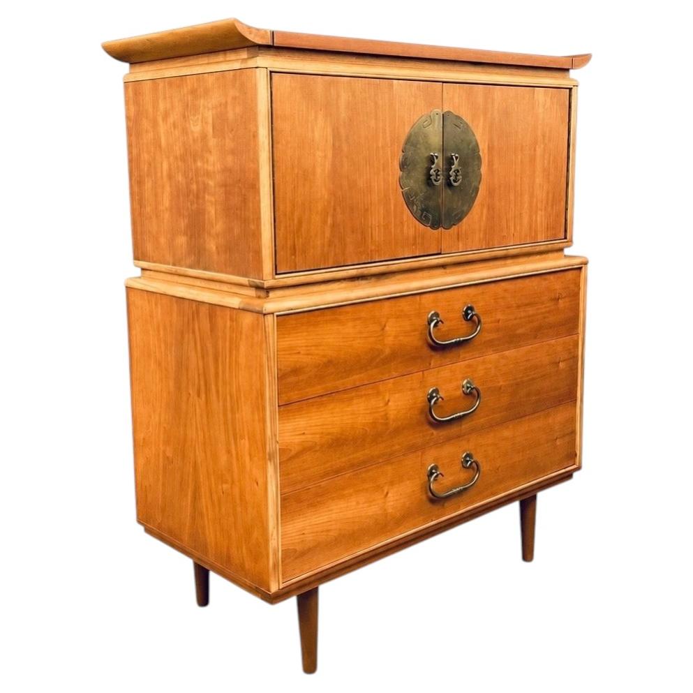 Newly Refinished - Mid-Century Modern “Amerasia” Style Highboy Dresser For Sale