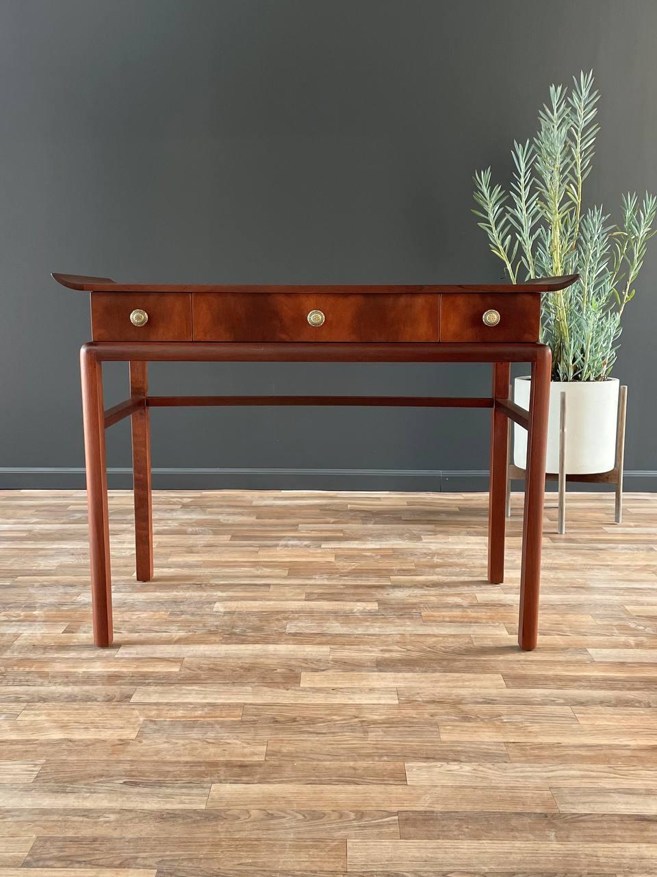 American Newly Refinished - Mid-Century Modern Asian-Style Walnut Console Table  For Sale