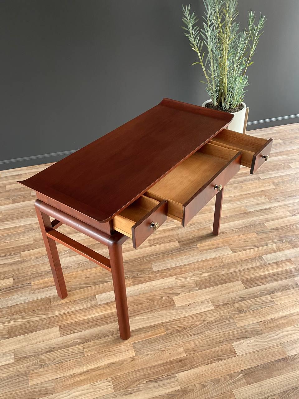 Mid-20th Century Newly Refinished - Mid-Century Modern Asian-Style Walnut Console Table  For Sale