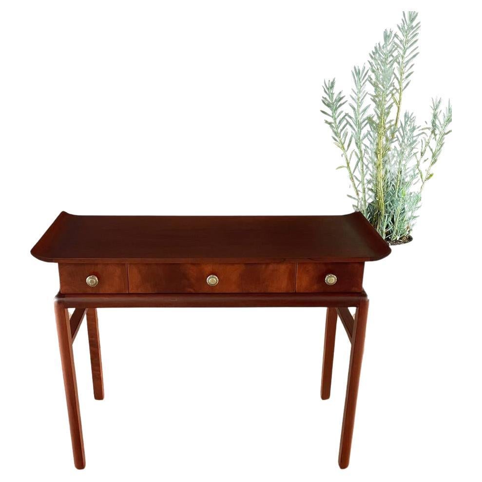 Newly Refinished - Mid-Century Modern Asian-Style Walnut Console Table  For Sale