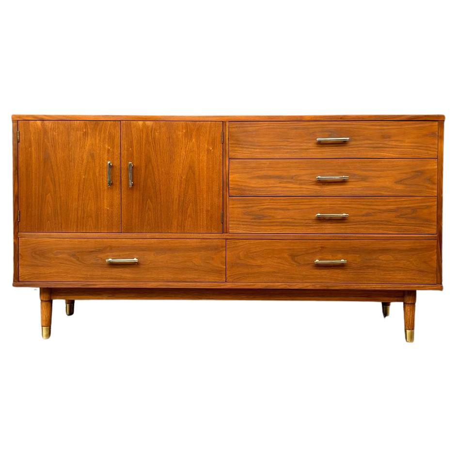 Newly Refinished - Mid-Century Modern “Biscayne” Walnut Credenza by Drexel For Sale