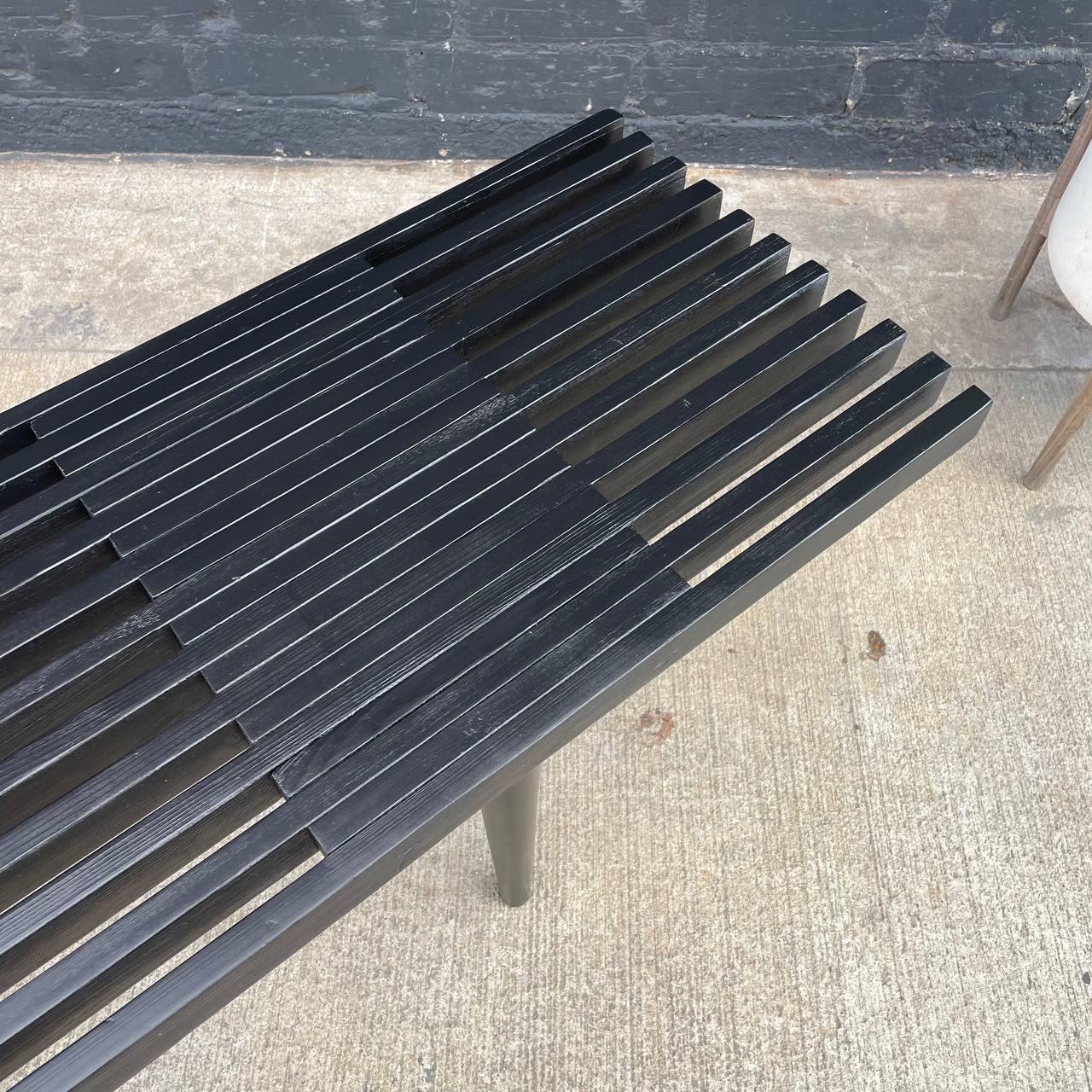 Newly Refinished - Mid-Century Modern Black Slatted Bench or Coffee Table In Excellent Condition In Los Angeles, CA