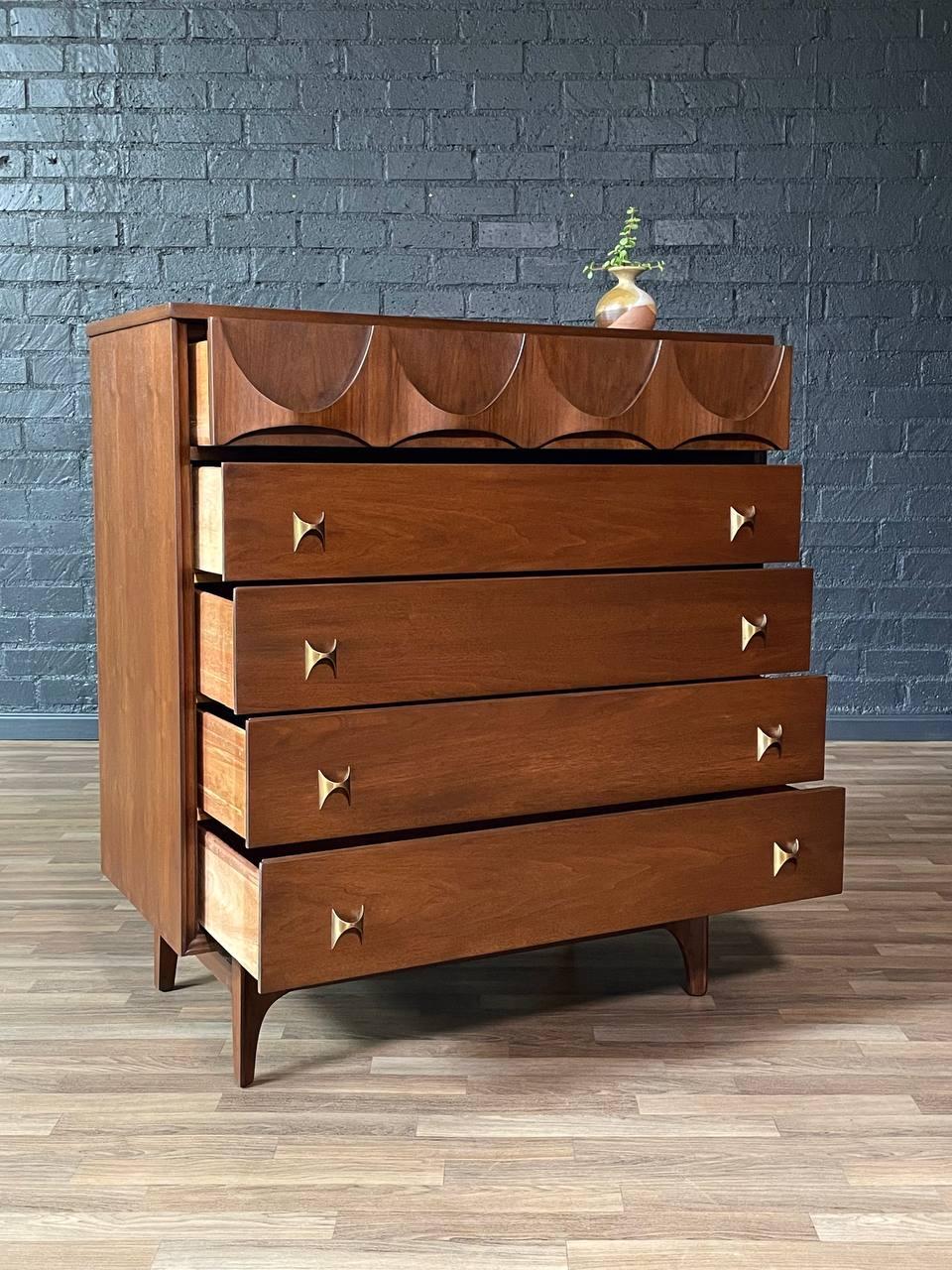 American Newly Refinished - Mid-Century Modern “Brasilia” Highboy Dresser by Broyhill For Sale