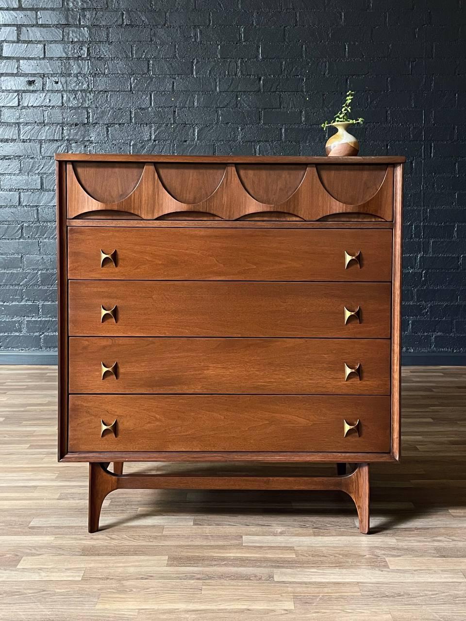 Mid-20th Century Newly Refinished - Mid-Century Modern “Brasilia” Highboy Dresser by Broyhill For Sale