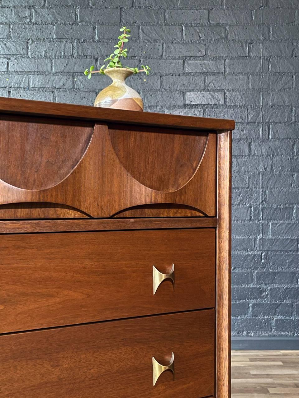 Newly Refinished - Mid-Century Modern “Brasilia” Highboy Dresser by Broyhill For Sale 1