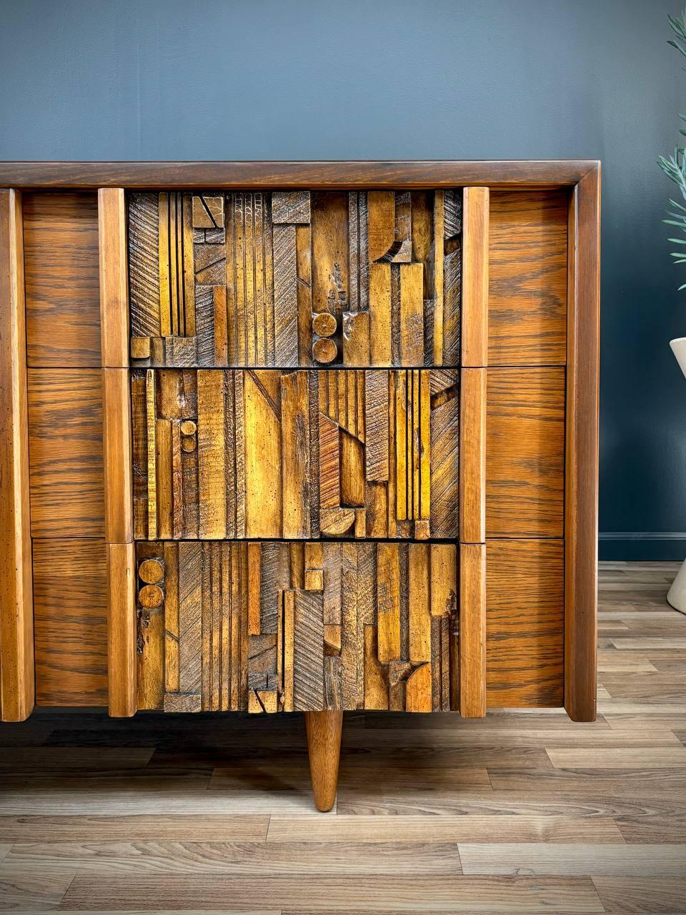 Newly Refinished - Mid-Century Modern Brutalist Dresser by Lane 1