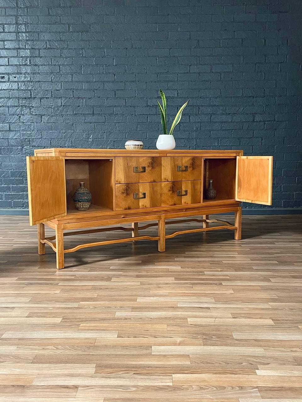 American Newly Refinished - Mid-Century Modern Burlwood Credenza by Ray See for SeeMar For Sale