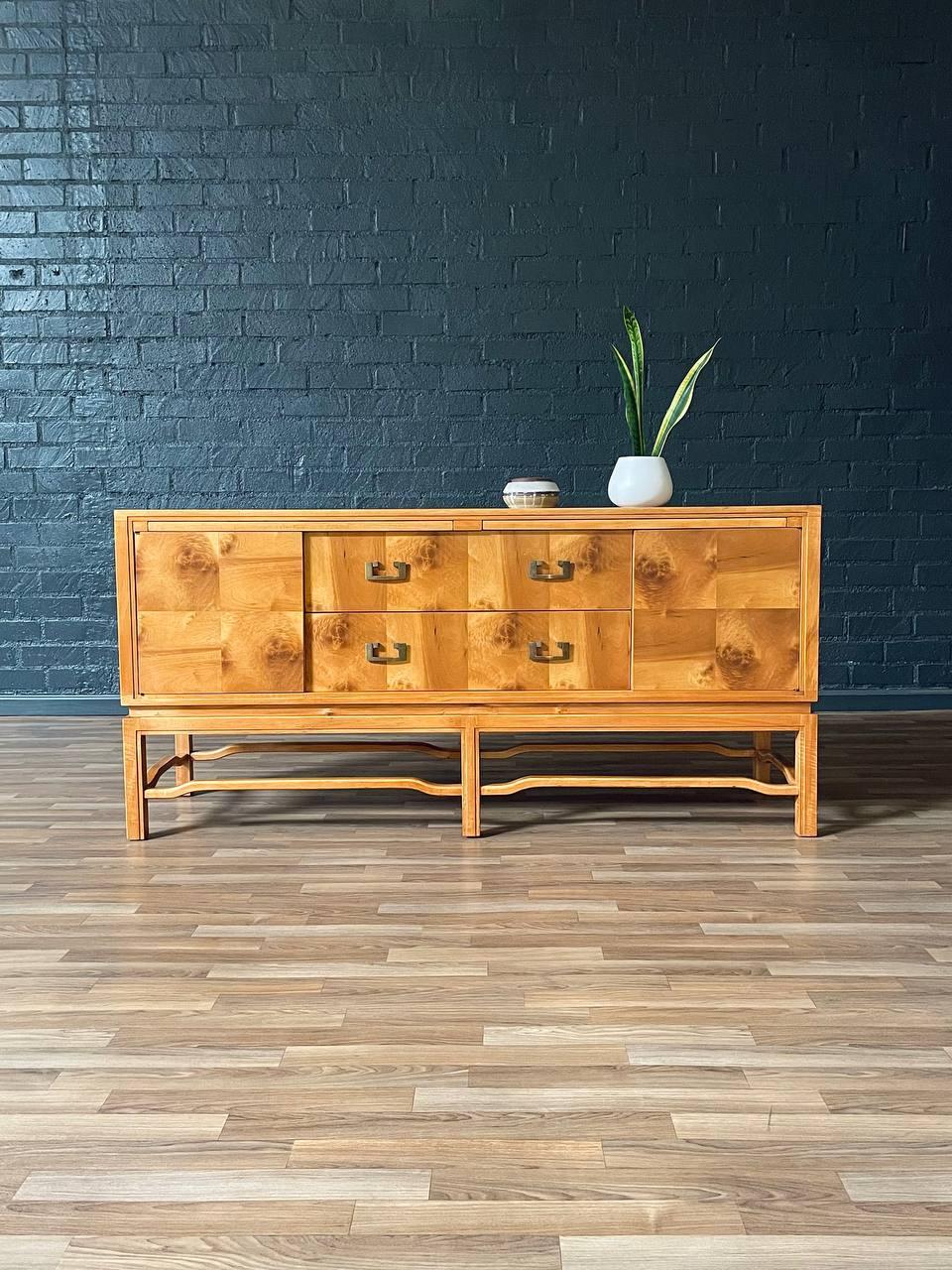 Newly Refinished - Mid-Century Modern Burlwood Credenza by Ray See for SeeMar For Sale 1