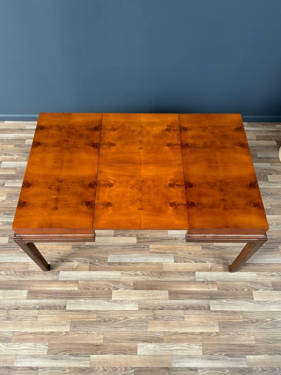 Mid-20th Century Newly Refinished - Mid-Century Modern Burlwood Expanding Butterfly Dining Table  For Sale