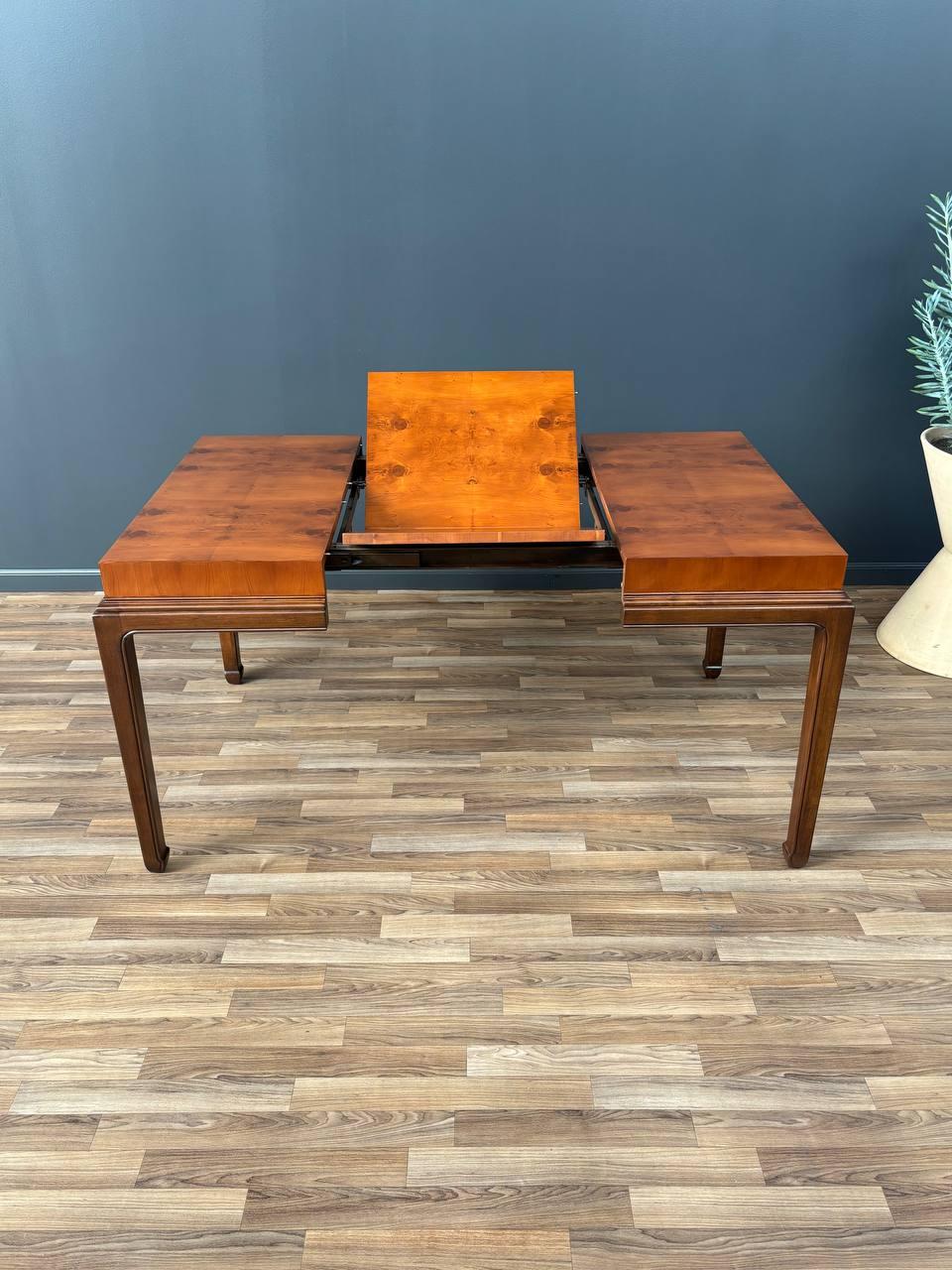 Walnut Newly Refinished - Mid-Century Modern Burlwood Expanding Butterfly Dining Table  For Sale