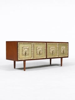 Newly Refinished - Mid-Century Modern Credenza w/ Relief Panels