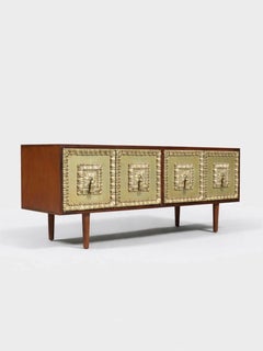 Newly Refinished - Mid-Century Modern Credenza w/ Relief Panels