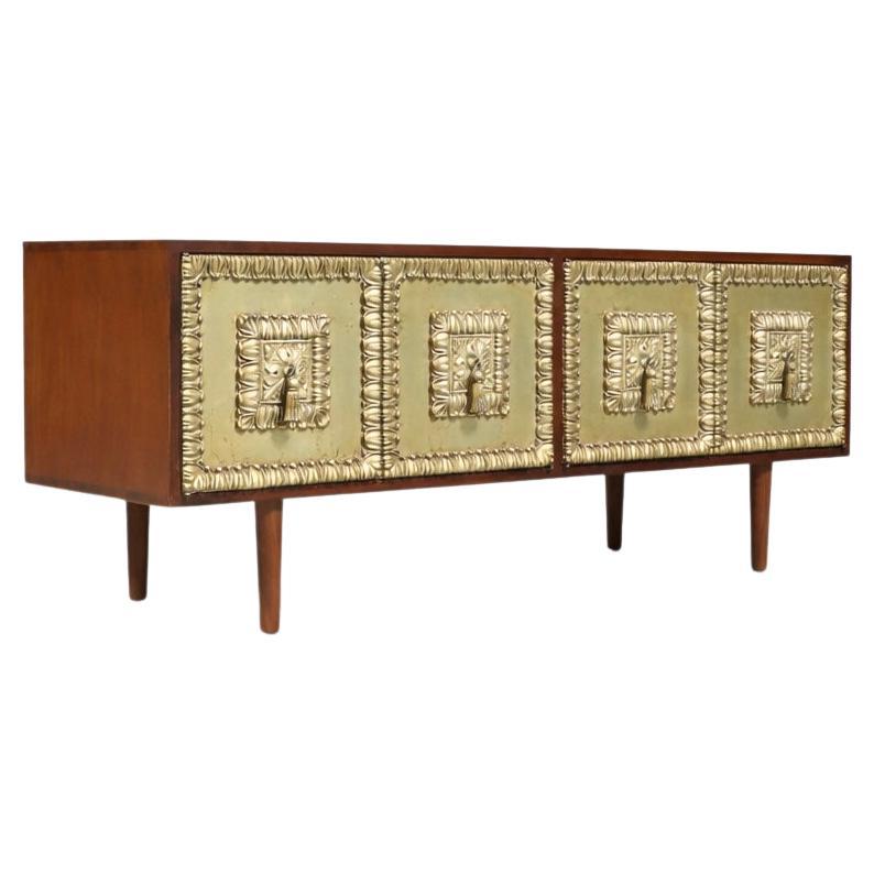 Newly Refinished - Mid-Century Modern Credenza w/ Relief Panels en vente