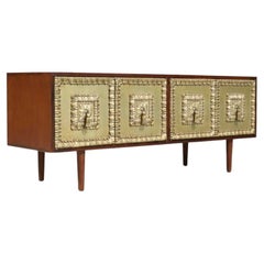 Newly Refinished - Mid-Century Modern Credenza w/ Relief Panels