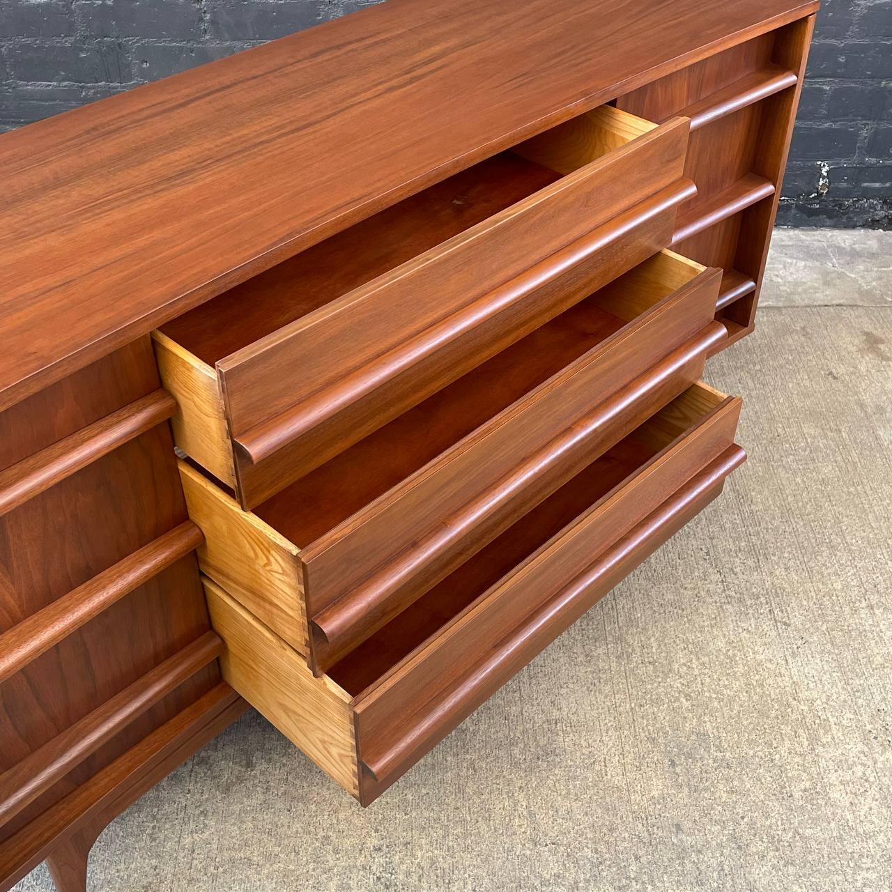 Newly Refinished - Mid-Century Modern Curved-Front Walnut Credenza 1