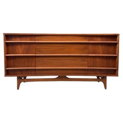Newly Refinished - Mid-Century Modern Curved-Front Walnut Credenza