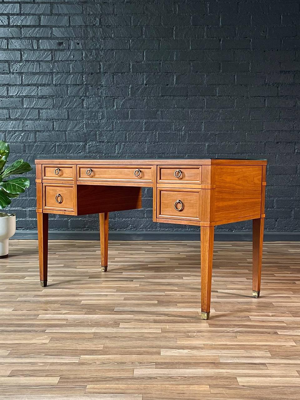 Brass Newly Refinished - Mid-Century Modern Desk w/ Leather Top by Milling Road For Sale