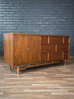 Newly Refinished - Mid-Century Modern Dresser w, Brass Accents