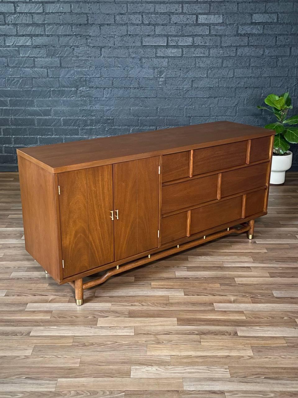 American Newly Refinished - Mid-Century Modern Dresser w, Brass Accents For Sale