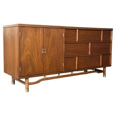 Newly Refinished - Mid-Century Modern Dresser w, Brass Accents