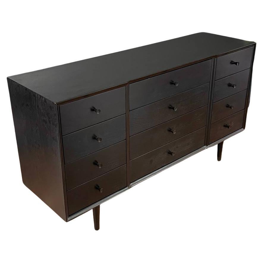 Newly Refinished - Mid-Century Modern Ebonized 12-Drawer Dresser 