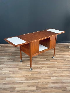 Newly Refinished - Mid-Century Modern Expanding Rolling Serving Bar Cart