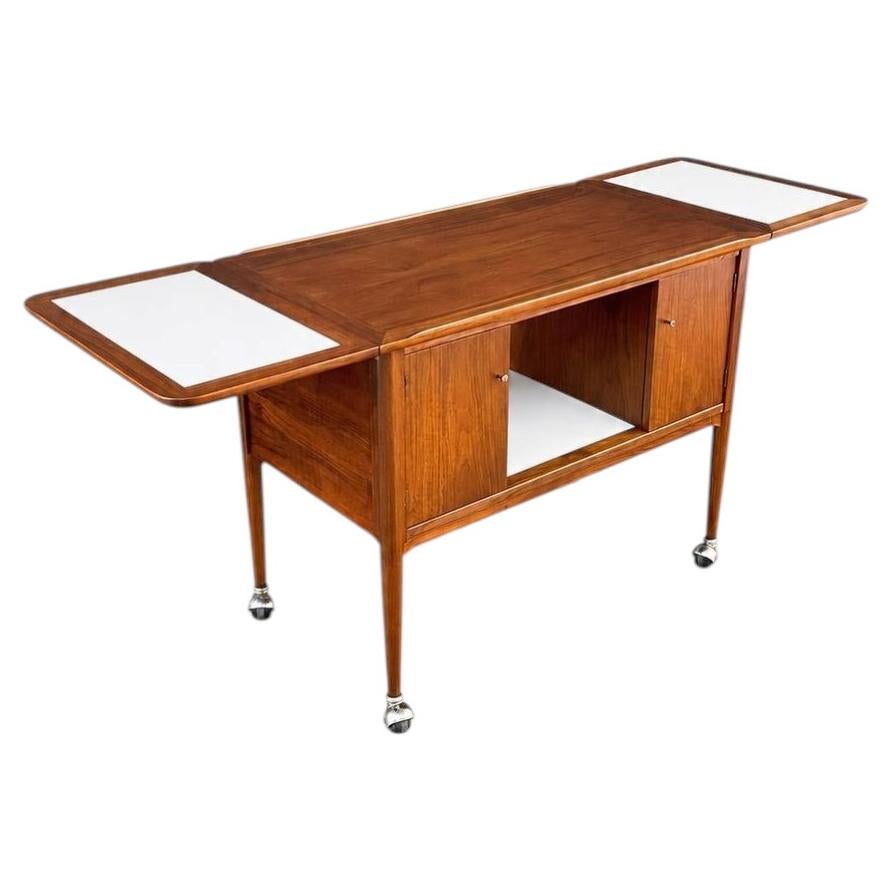 Newly Refinished - Mid-Century Modern Expanding Rolling Serving Bar Cart For Sale