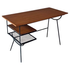 Newly Refinished - Mid-Century Modern Floating Top Iron & Walnut Writing Desk